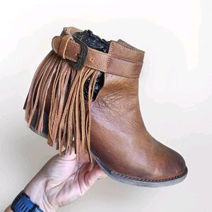 circle g womens boots 8.5 Honey Brown Fringe Booties Western Bohemian